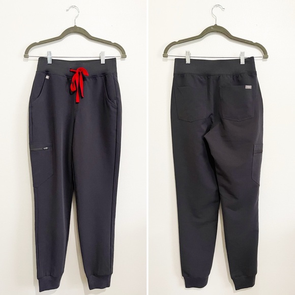 FIGS Zamora Jogger Scrub Pant High Waisted Dark Gray Red Lace Women’s Size XS - Picture 3 of 8